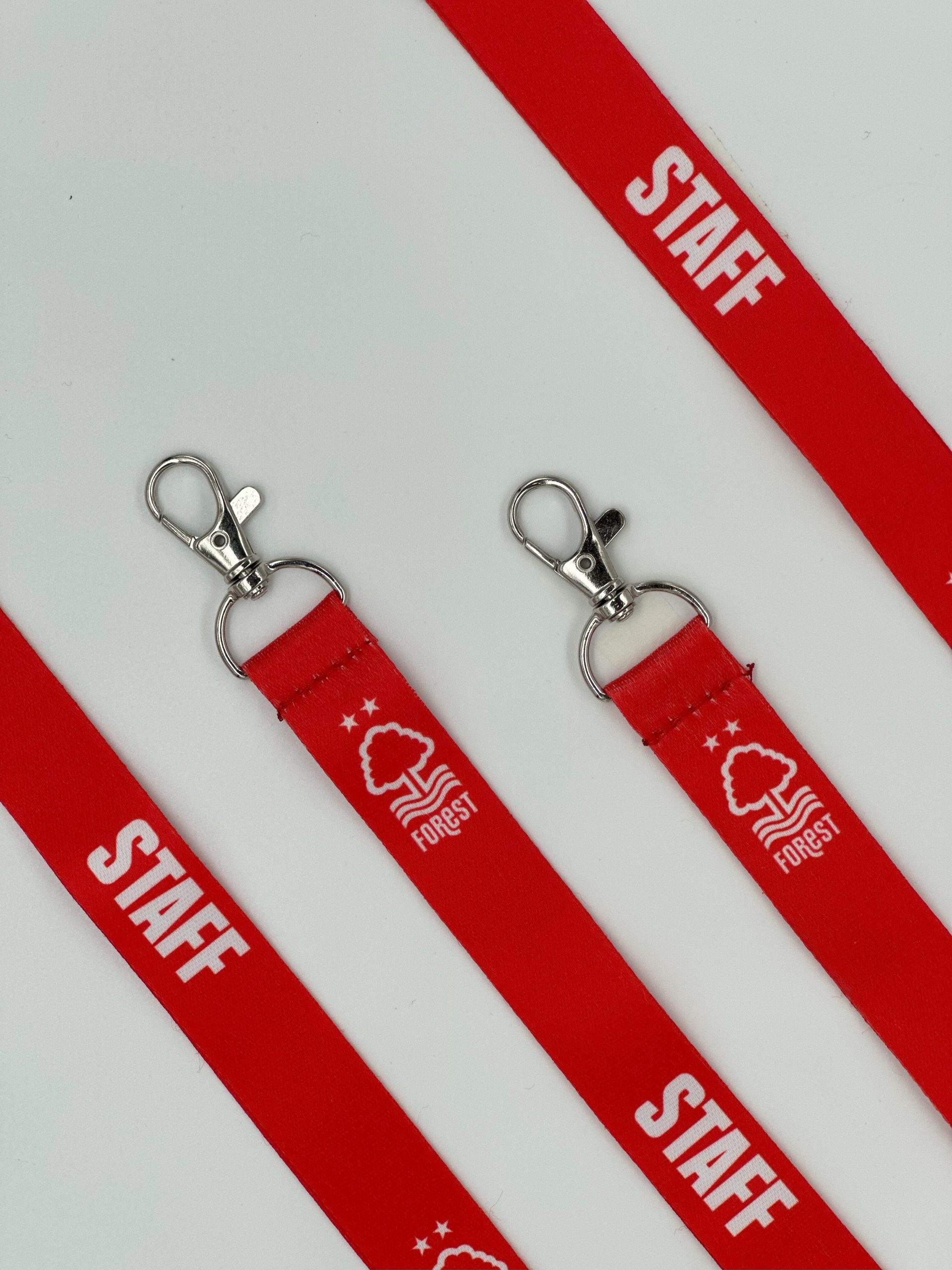Red staff lanyard with logo